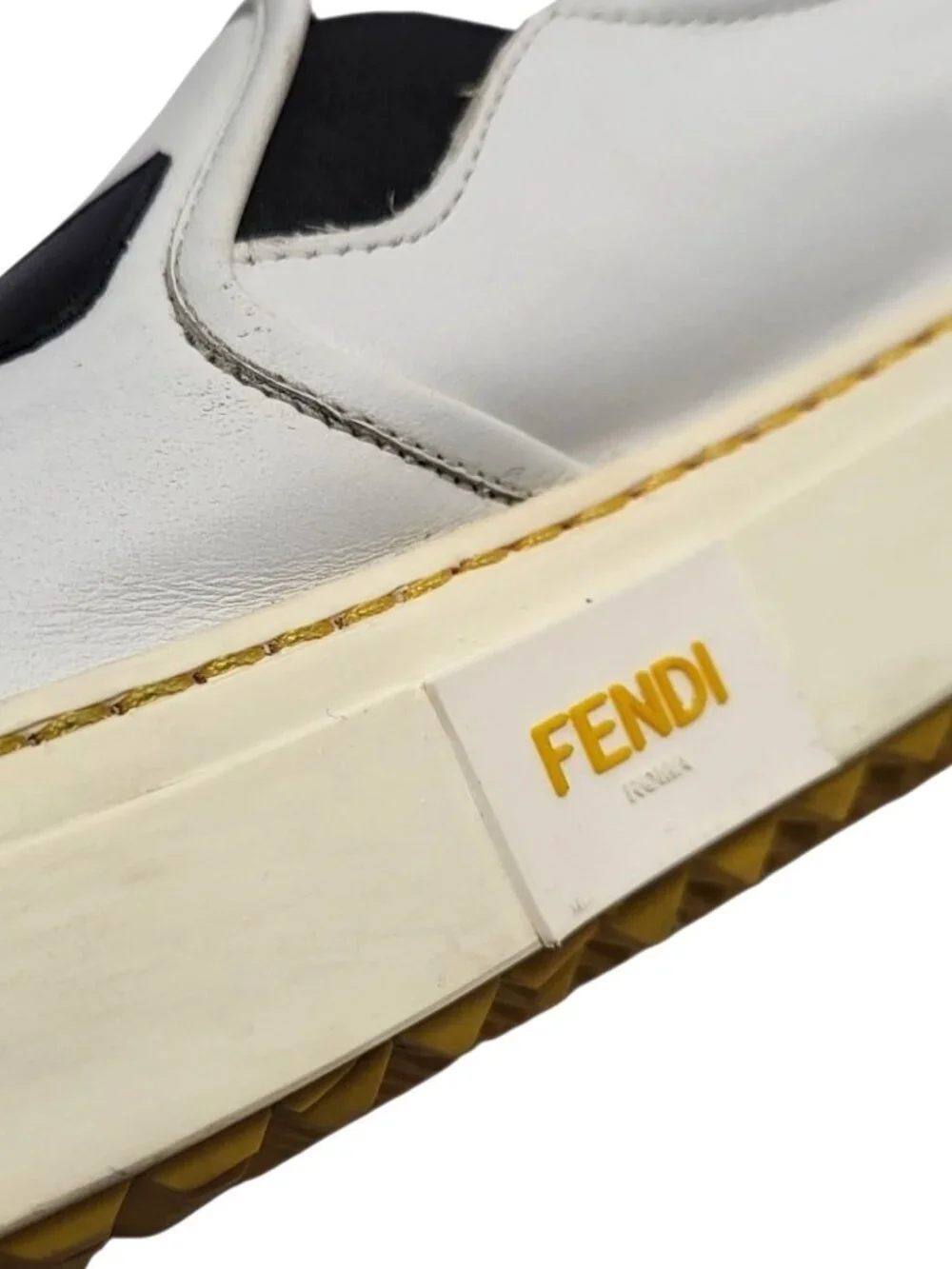 FENDI Bag Bugs Monster Eyes Leather Slip On Sneakers White Shoes